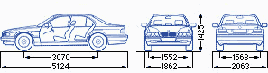 BMW 7er (E38), Abmessungen der Langversion