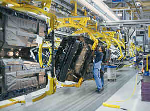 Swivel assembly doing all operations in an ergonomically optimized way in the BMW plant Dingolfing / Germany