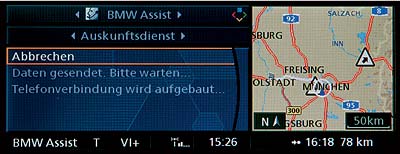 Mit �Auskunft Plus� hat der Fahrer Zugriff auf den BMW Auskunftsdienst. Adressen werden direkt ins Navigationssystem �bertragen 