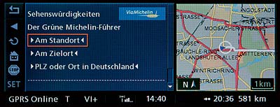Informationen zu Sehensw�rdigkeiten aus dem Gr�nen Michelin-F�hrer am Stand- und Zielort sowie anderen Orten sind online im Fahrzeug abrufbar